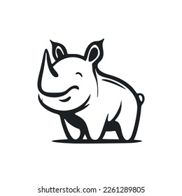 Black and white Basic logo with Sweet Cheerful hippopotamus.