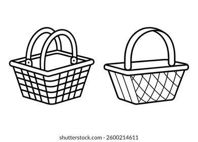 Black and White Basket Outline Illustration.