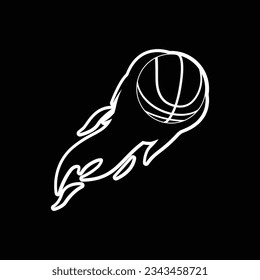 Black and White Basketball ball fast fly in a sky with fiery flames, vector illustration