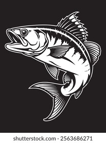 Black and white bass fish vector silhouette design