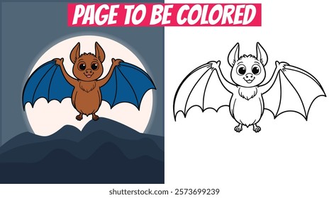 Black and white bat coloring page with a simple hand-drawn design, perfect for kids and adults. Printable and fun for preschool and coloring books.