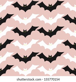 black and white bat seamless pattern on pink