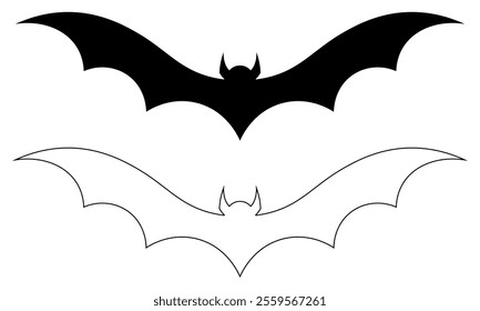Black and White Bat Silhouette in Simple Minimalist Style for Halloween Design