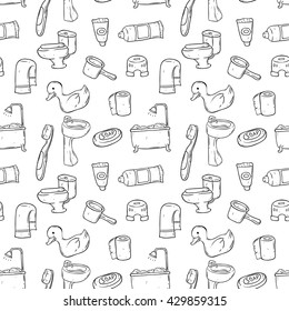 Black and white bathroom elements in seamless pattern