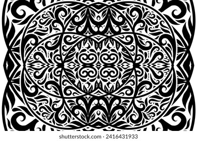 Black and white batik ethnic dayak ornament for wallpaper ads background or textile pattern 