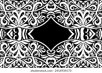 Black and white batik ethnic dayak ornament for wallpaper ads background or textile pattern 