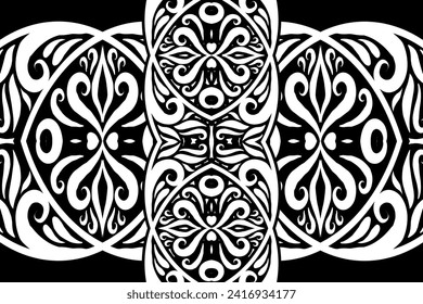 Black and white batik ethnic dayak ornament for wallpaper ads background or textile pattern 