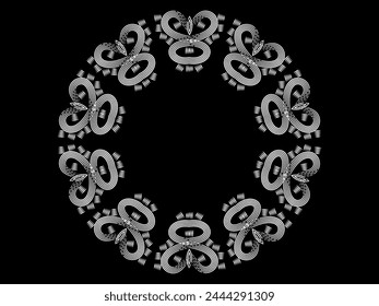 Black and white batik ethnic dayak frame line art pattern 