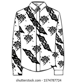 Black And White Batik Shirt Design With Love Flower And Clouds Patterns