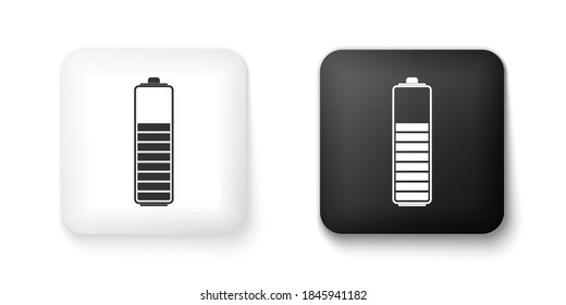 Black and white Battery charge level indicator icon isolated on white background. Square button. Vector.