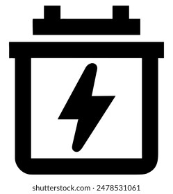 Schwarz-weißes Batteriesymbol mit Blitz. Vektorillustration