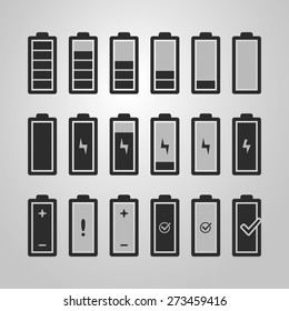 Diseños de iconos de batería en blanco y negro