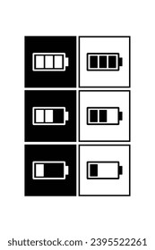 Vector de batería blanco y negro. Baterías con diferentes niveles de carga. Señal de carga de la batería. Signo de energía