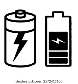 Black and white battery vector illustration depicted