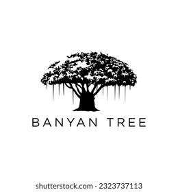 Black and white bayan tree logo, vector illustration svg