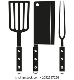 Black White Bbq Cutlery Silhouette Set Stock Vector (Royalty Free ...