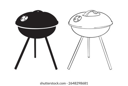 Black and white BBQ grill illustration set. Great for retro prints, grill guides, food packaging, menus, cookout branding, and minimalist designs.