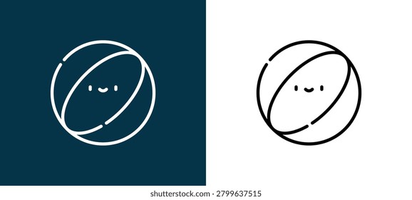 Black and white beach ball outline icon duo, editable stroke vector illustration for web, mobile apps, UI design, branding, and print from Baby and Toys