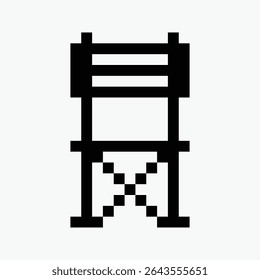 black and white beach chair pixel art icon vector illustration.