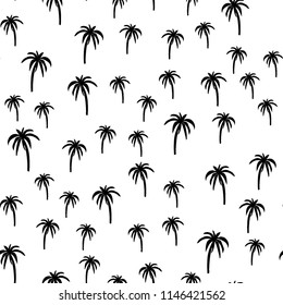 Black and white beach seamless pattern with palm trees for fabrics