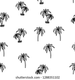 Black and white beach seamless pattern with palm trees. Exotic background