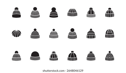 Um beanie preto e branco definido ícone vetor