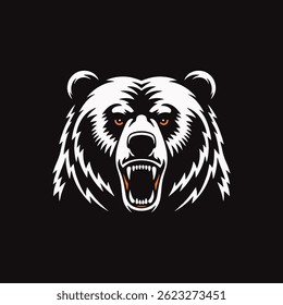 Black and white bear angry face forest wild animal black background isolated illustration design