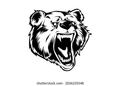 BLACK AND WHITE BEAR HEAD ANGRY VECTOR LOGO