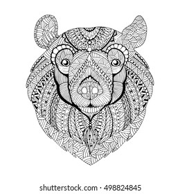 Black and white bear head with ethnic pattern. Vector illustration