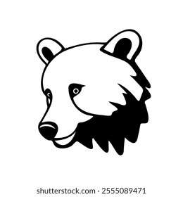 Black and white bear head. Stylized bear portrait.  Monochrome vector illustration.