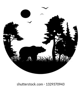 Black & white bear at night in the forest icon 