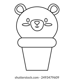 black and white bear outline in a pot for coloring pages