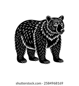 a black and white bear standing on a white background