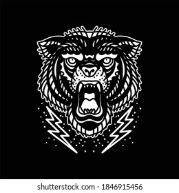 black and white bear tattoo illustration