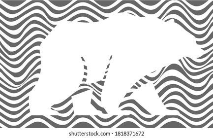 black and white bear in wavy line background