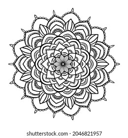 schwarz-weißer, schöner runder Farbverlauf-Mandala auf weißem, isoliertem Hintergrund. Vektor boho mandala in Grün und Rosa Farben. Mandala mit Blumenmustern. Yoga-Vorlage
