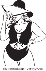 Black and white beautiful silhouette of a woman in a swimsuit, underwear