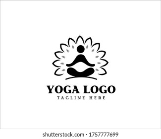 black white Beautiful Yoga logo symbol design illustration