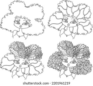 Black and white beauty hair mandala pattern design vector drawing