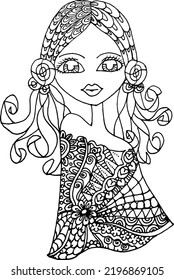 black and white Beauty Hair Pattern Design vector drawing	