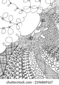 black and white Beauty Hair Pattern Design vector drawing	