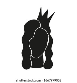 Black and white beauty queen. Royal crown on woman head. Fairy tale theme vector illustration for icon, stamp, label, certificate, gift card, invitation, coupon or sale banner decoration