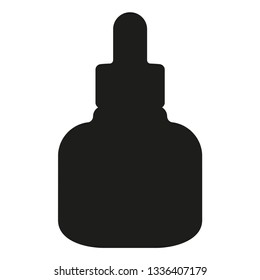 Black and white beauty serum silhouette. Cosmetic bottle with essential oil. Valentine themed vector illustration for stamp, label, certificate, badge, brochure, gift card, coupon or banner decoration