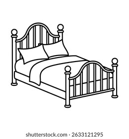 Black and white bed colouring page 