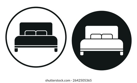 black and white bed icons in circular shapes used for hotel, accommodation or bedroom symbol	