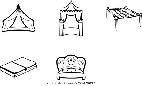 Black and white bed vector illustrations different styles and shapes
