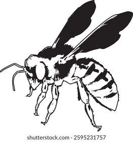 black and white bee animal illustration vector, for tattoo, types of animals, on white background.