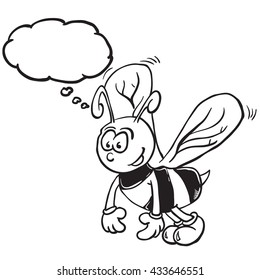 black and white bee cartoon with thought bubble illustration