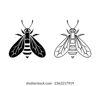 Black and white bee insect vector icon sign symbol pictogram