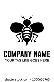 black and white bee silhouette for logo or icon